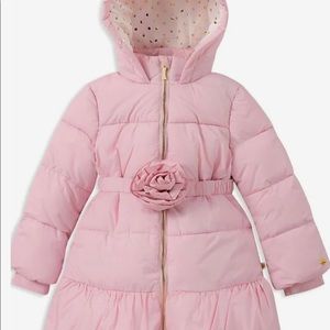 Courageous Kate Spade Girls Pink Stand Collar Rosette Puffer Jacket
